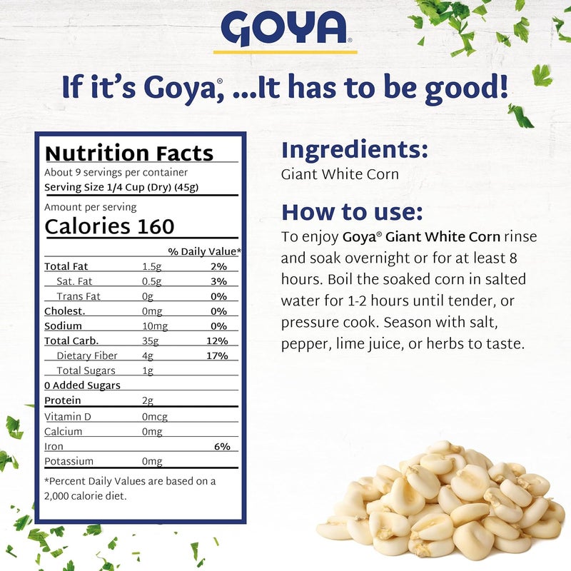Goya Giant White Corn, Whole White Corn, Dried White Corn Grains, 14oz - Image 2